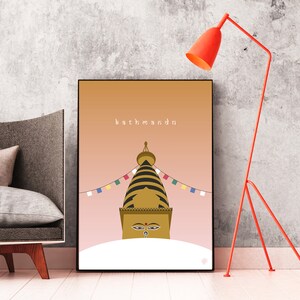 Nepal Travel Poster | Kathmandu Minimalist Wall Art Print image 3