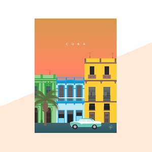 Cuba Minimalist Travel Poster Graphic Design Illustration Wall Art Print Matte Poster Colourful Ink Home Decor Gift