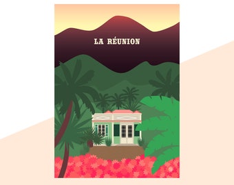La Réunion Minimalistisches Reiseplakat Grafikdesign Illustration Wand Kunst Druck Mattes Poster Bunte Tinte Wohnkultur Geschenk