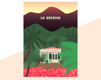 La Réunion Minimaliste Affiche de Voyage Design Graphique Illustration Art Mural Impression Matte Affiche Encre Colorée Home Decor Cadeau