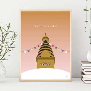 Nepal Travel Poster | Kathmandu Minimalist Wall Art Print image 2