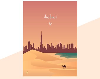 Dubai Skyline Art Print, Minimalist Travel Poster