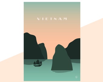Vietnam Minimalist Travel Poster Graphic Design Illustration Wall Art Print Matte Poster Colourful Ink Home Decor Gift