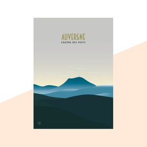 Auvergne Puy-de-Dôme Minimalistisches Reiseplakat Grafikdesign Illustration Wand Kunst Druck Mattes Poster Bunte Tinte Wohnkultur Geschenk