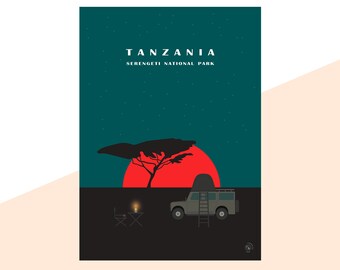 Tansania Minimalistisches Reiseplakat Grafikdesign Illustration Wandkunst Druck Mattes Poster Bunte Tinte Wohnkultur Geschenk