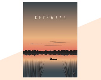 Botswana Minimalistisches Reiseplakat Grafikdesign Illustration Wandkunst Druck Mattes Poster Bunte Tinte Wohnkultur Geschenk