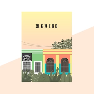 Mexiko 2 Minimalistisches Reiseplakat Grafikdesign Illustration Wand Kunst Druck Mattes Poster Bunte Tinte Wohnkultur Geschenk
