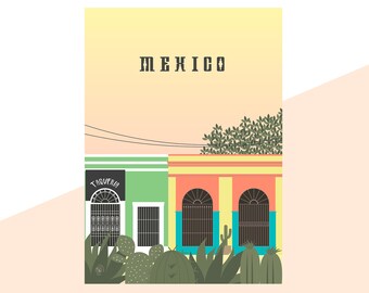 Mexico Travel Poster, Minimalist Graphic Art Print