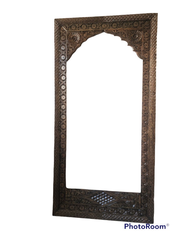 Specchio Orientale Da Parete Tarana 90cm – Marocchino Dipinto A Mano In Legno, Decorazione Araba Vintage Per Corridoio E Soggiorno
