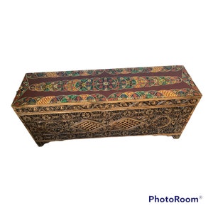 Antique Chest, Wooden Chest, Vintage Carved Chest  Handcrafted Chest