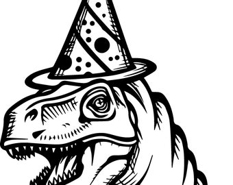 Dinosaur in Party Hat SVG, Dinosaur SVG, Party Hat Dino SVG, Dinosaur Head svg, Dino Clipart, Cutting File, Cricut svg, Silhouette svg