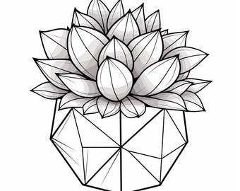 Succulent Simple Vector Image, Black and White Outline Art, Potted Plant Design, Digital File for Engraving and DIY Crafts