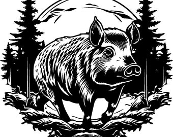 Hog in the Woods SVG, Wild Boar SVG, Forest Hog Clipart, Cutting File, Cricut svg, Silhouette svg, Digital Download, DIY Crafts