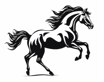Horse Simple Vector Image, Black and White Outline Design, Galloping Horse Art, Digital File for Engraving, Printing, DIY Decor