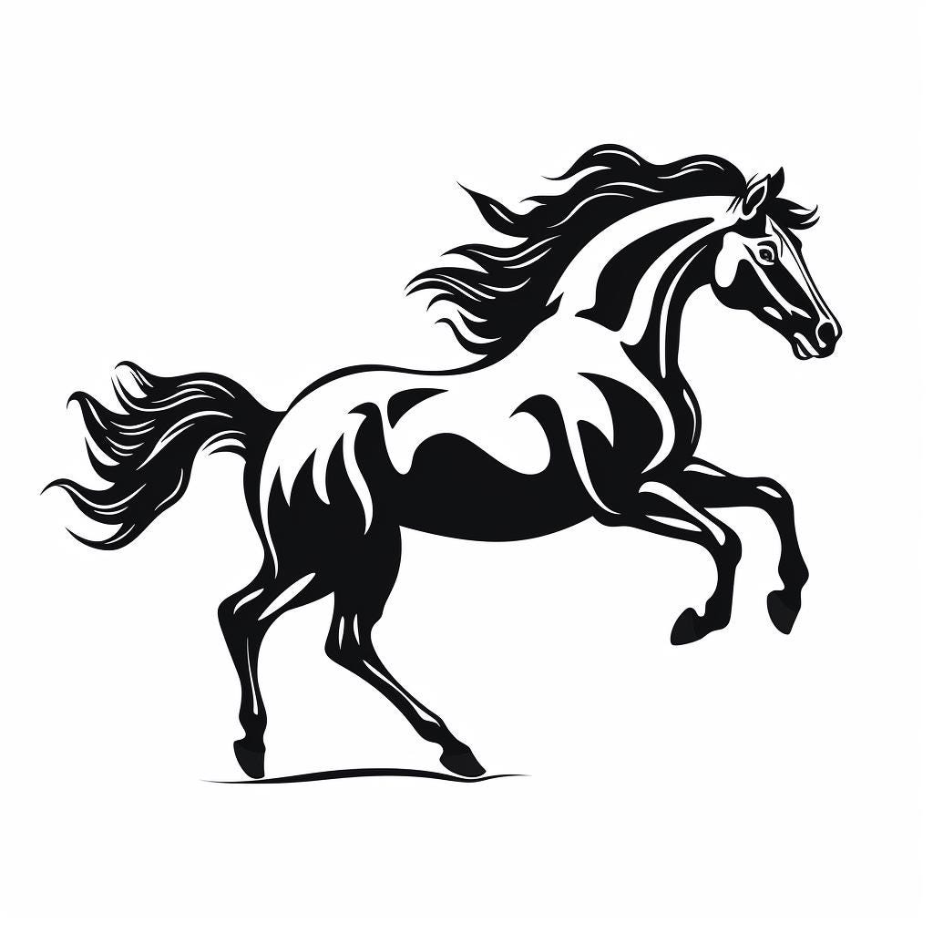Horse Simple Vector Image, Black and White Outline Design, Galloping ...