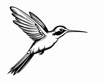 Hummingbird Simple Vector Image, Black and White Outline Art, Detailed Bird Design, Digital Download for Engraving and Crafting