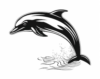 Dolphin Simple Vector Image, Black and White Outline Art, Dolphin Jumping Digital Download for Engraving, Laser Cutting, DIY Art