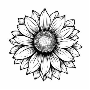 Image vectorielle simple tournesol, contour noir et blanc, dessin floral en téléchargement numérique pour découpe laser, gravure et créations manuelles