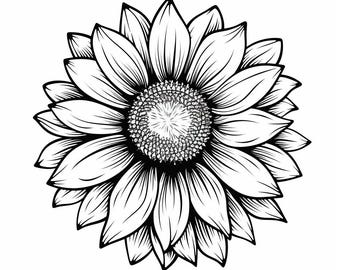 Sunflower Simple Vector Image, Black and White Outline Art, Floral Design Digital Download for Laser Cutting, Engraving, and Crafts