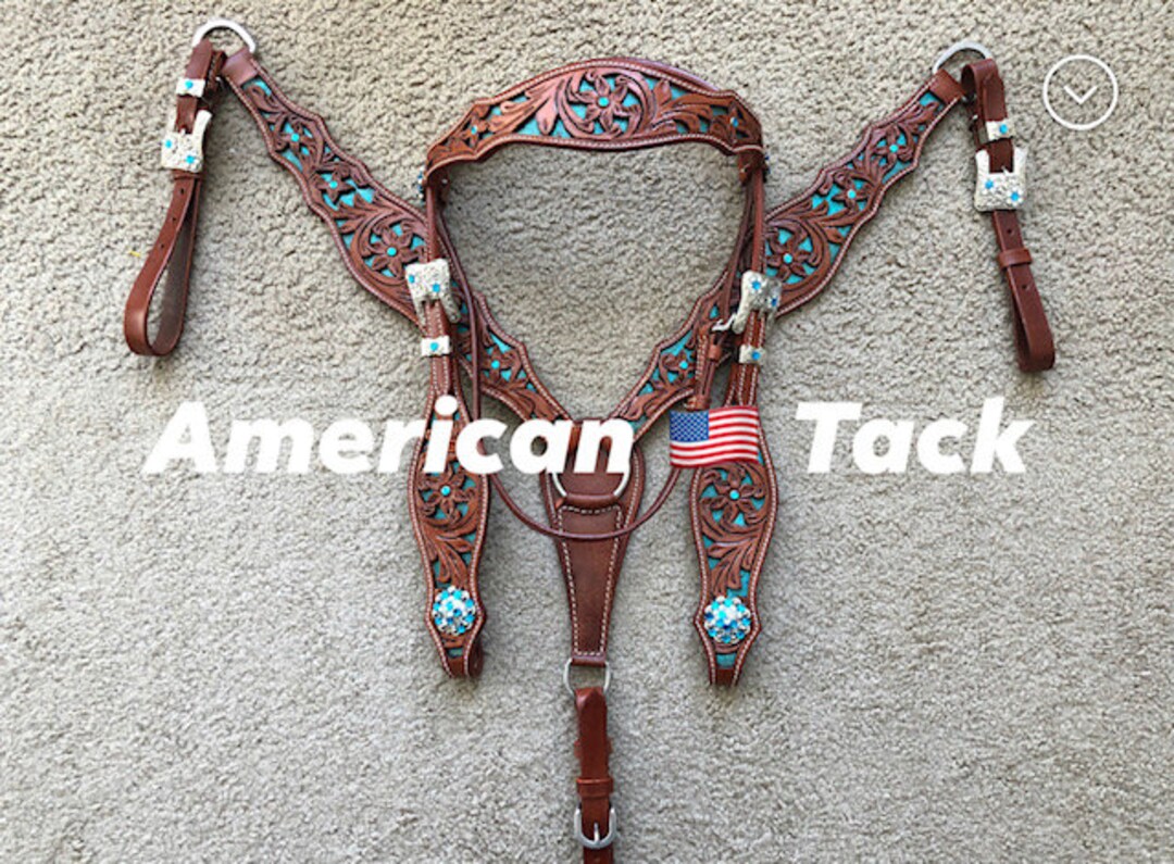 Western Brown Leather Hand Carved Tack Set of Headtall and Etsy