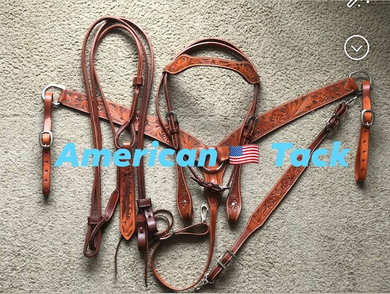 Beautiful Headstall & Breast Collar Set - Dark Brown Croc Stamped Leat