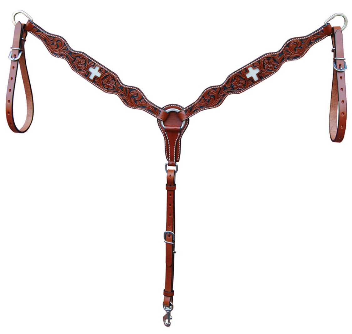 Western Brown Leather Tack Set of Headstall and Breast Collar With