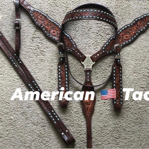 Western Two Tone Tack Set of Headstall , Breast Collar and matching Reins