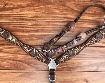 Ensemble Western Aledo Saddlery – Têtière Cuir Marron Avec Conchos Or Rose (neuf)