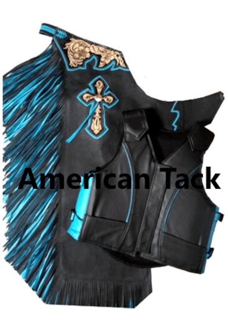 Chaps D'équitation Western Franges Bleues - Taille L - Adulte - D'occasion