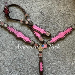 Western Brown leather tack Set of Headstall and Breast Collar
