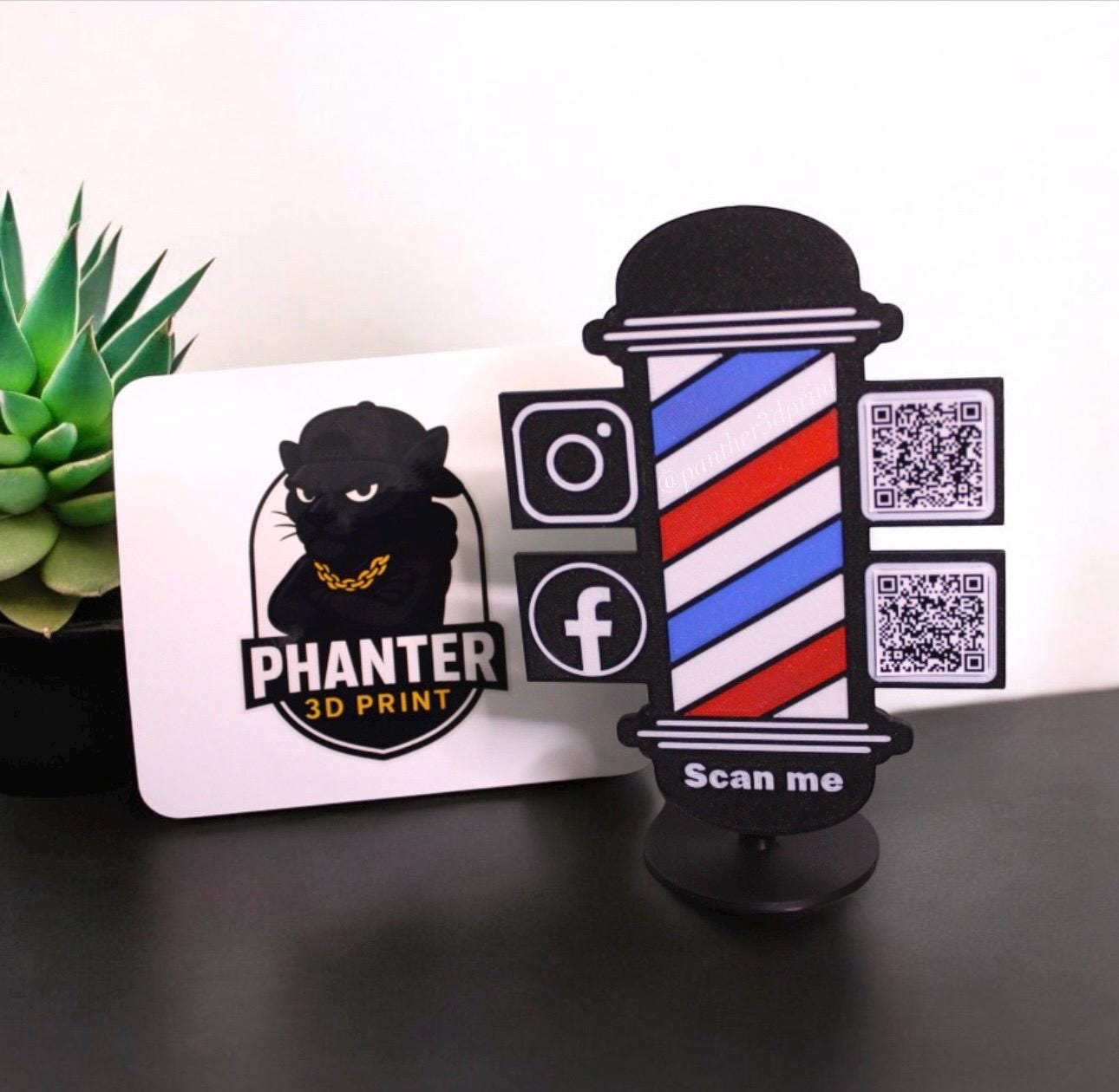 Barber Shop QR Code Sign: 3D Printed Social Media Display - Etsy