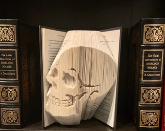 Halloween Book Art - Custom Folded Art - Personalized Gift - Sugar Skull Art - Book Sculpture, Origami Art - Halloween Decor - Spooky Skull