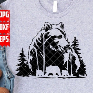Bär Outdoor Szene svg | Wildes Leben Plotterdatei | Biest Grizzly Clipart | Camping View Schablone | Camp Life Shirt png| Bergcamper Szene dxf