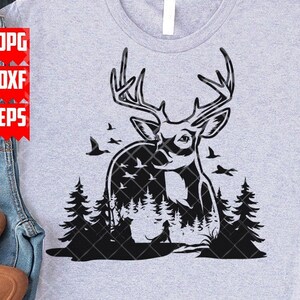 Reh jagd svg | Outdoor Clipart | Bergszene Plotterdatei | Camp Life Ansicht Schablone | Geweih Geschenkidee dxf | Jäger Papa Shirt png | Camper