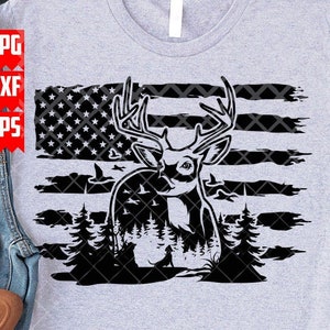 US Reh Jagd svg | Outdoor Clipart | Camp Szene Plotterdatei | Camp Life Ansicht Schablone | USA Geweih Geschenkidee png | Hunter Dad T-Shirt Schablone