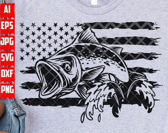 US Bass Fish svg | Angeln Papa Clipart | Angler Shirt png | Angelschablone | Große Mund Bass Schnittdatei | Seefisch dxf | Süsswasserfluss