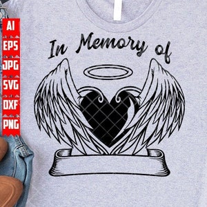 En mémoire de svg | Angel Wings Clipart | Repose en paix dxf | Fichier de coupe funéraire RIP | Pochoirs | Anniversaire de décès png | Deuil