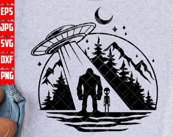 Bigfoot UFO Alien svg | Hide and Seek Clipart | Hide Champion Cutfile | Forest Wild Life Creature Stencil | Unidentified Flying Object dxf