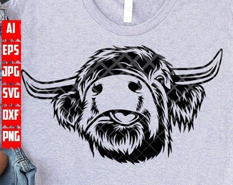 Funny Highland Cow svg | FarmLife Clipart | Farm Cow Stencil | Western Boho Shirt png | Howdy Cutfile | Farmer Gift Idea | Cute Animal dxf