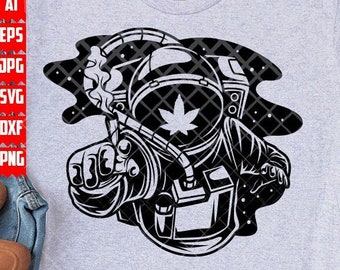 Astronaut Smoking Weed svg | Cannabis Clipart | Rolling joint dxf | 420 Cutfile | Kush Life Stencil | Marijuana Shirt png| Rasta Dope Stoner