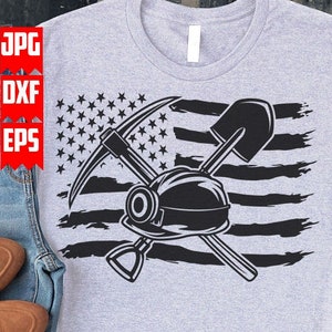 US Mining Tools svg | Miner&#39;s Hard Hat Cut File | Underground Head Light Stencil | Shovel Pick Axe Clipart | Mining Dad T-shirt Design png