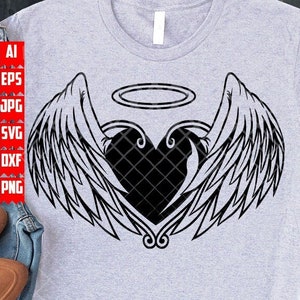 Heart Wings svg | Angel Wings Clipart | Love Saint dxf | En mémoire du fichier coupé | Pochoir aimant | Chemise anniversaire de décès png | Ciel