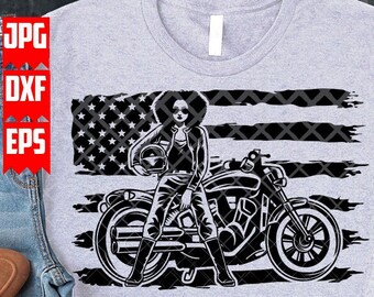 US Afro Girl Biker Svg Files | US afro Girl Rider Svg | US afro Biker Svg | Us Girl Biker Shirt | Girl Biker Decal | Us afro Biker Png