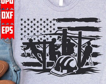 US Lineman Scene svg | Cable Wire Repair Dad Gift Idea Shirt png | Post Repairman Clipart | Line Works Cut File | Electrician Stencil DXF