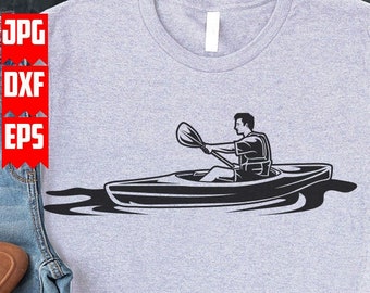 Kajakpaddlingsscen svg | Klippfil med sjöutsikt | Clipart med flodaktivitet och sport | Schablon för kajakpaddling utomhus | Presentidé för kajakpaddling, t-shirtdesign png