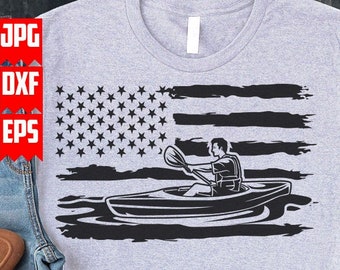 Amerikansk kajakpaddlingsscen svg | Klippfil med sjöutsikt | Clipart med flodaktivitet och sport | Schablon för kajakpaddling utomhus | Kajakpaddlingspappa, presentidé, t-shirt, png