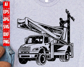 Lineman Truck svg | Pipe Fitter Clipart | Construction Stencil | Electrical Cutfile | Pipe Repairman dxf | Trucker Dad Gift Idea| Line Shirt