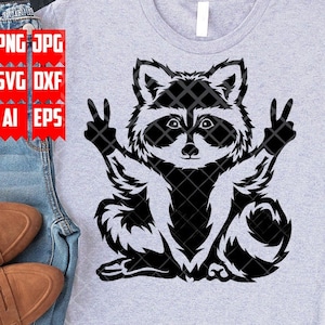 Raccoon svg / Wild One Clipart / Raccoon Peace Out Hand Sign dxf / Woodland Animal Cut Fie / Domestic Pet Stencil / Scavenger T-shirt png
