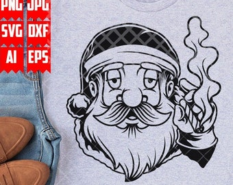 Santa Smoking Weed svg | High Santa Clipart | Rasta Christmas Cut File | Cannabis Xmas dxf | Marijuana Tis the Season png| Kush Life Stencil