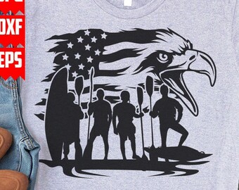 US Eagle Kajakscen svg | Sjöutsikt Klippfil | Flodaktivitet Sport Clipart | Utomhus Kajakpaddling Schablon | Kajakpaddling Pappa Presentidé T-shirt png